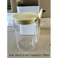 750ml clear glass food storage jar with bamboo airtight lid and wooden spoon, 10x12.5cm size - 10cm x 12cm (With Wood Lid + Wood Spoon)
