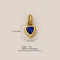 Gold-plated stainless steel heart pendant with blue gemstone and measurements. - September Heart Birthstone Pendant (Gold) Only (Without Chain) / Gold