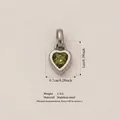 Stainless steel heart pendant with green birthstone gemstone and measurement details - August Heart Birthstone Pendant (Steel Tone) Only (Without Chain) / Steel