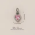 Pink heart-shaped birthstone pendant in stainless steel featuring product dimensions - October Heart Birthstone Pendant (Steel Tone) Only (Without Chain) / Steel