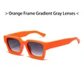 Bold retro orange thick frame square sunglasses with stylish gradient grey lenses - Orange Frame Gradient Grey Lenses