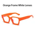 Vintage retro orange thick frame square blue light blocking glasses with clear lenses - Orange Frame Clear Lens