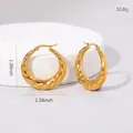 Gold-plated stainless steel twisted hoop earrings with 3.5cm diameter measurements. - Gold Chunky Threaded Hoop Earrings (BJGE1698)