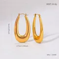 Polished gold U-shaped titanium steel hoop earrings, size 5cm x 2.7cm, weight 14.4g - Gold U-Shape Chunky Hoop Earrings (BJGE1696)