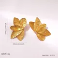 Elegant gold floral titanium steel stud earrings with textured petals variant SKU E1571 - Gold Layered Brushed Flower Studs (BJGE1571)