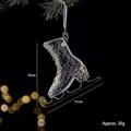 Elegant acrylic ice skate Christmas ornament with gold sequins and measurement details - Ice Skates