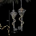 Exquisite acrylic crown key Christmas tree hanging ornament set with gold sequin detail - Key