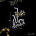 Acrylic Christmas reindeer ornament with gold sequins, 9x9cm hanging decoration - Lying Elk