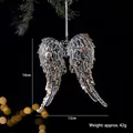 Elegant acrylic angel wings Christmas tree ornament decorated with gold sequins 14x13cm - Wing