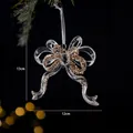 Exquisite clear acrylic bow Christmas ornament with gold sequins, 12x13cm size - 3D Bow