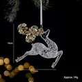 Clear acrylic Christmas reindeer ornament with gold sequins, 12cm x 10cm dimensions. - Elk
