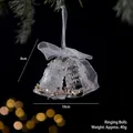 Elegant transparent acrylic Christmas bell ornament featuring white mesh ribbon and gold sequins - Bell