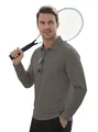 Men's grey long sleeve tactical polo shirt with chest pocket for outdoor activities - S / Gray