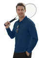 Men's long-sleeve outdoor tactical polo shirt in navy blue with functional pocket - S / Navy Blue