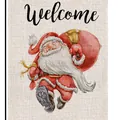 Dekorative Weihnachts-Gartenfahne mit Aquarell-Weihnachtsmann und Welcome-Schriftzug - MH223-Weihnachtsmann