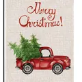 Watercolor Christmas garden flag featuring a vintage red truck and Merry Christmas - MH228-Retro Truck & Xmas Tree