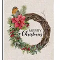 Festliche Weihnachts-Gartenfahne mit Aquarell-Rotkehlchen und Winterkranz-Design - MH224-Kranz & Rotkehlchen