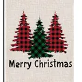 Festive Christmas garden flag featuring buffalo plaid trees and Merry Christmas text - MH226-Plaid Xmas Trees