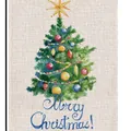 Watercolor Christmas tree garden flag with Merry Christmas greeting on linen background - MH229-Blue Text Xmas Tree