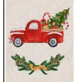 Festive Christmas garden flag featuring watercolor red truck and pine tree on linen texture - MH230-Pickup with Gifts