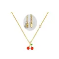 Luxe 18K vergulde roestvrijstalen ketting met rode kersenhanger en zirkonia - Kersenhanger Halsketting (NC-2074G01)