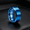 Macro view showing the brushed metal texture of a blue titanium steel men's wide ring band. - Size 7 / Plain Flat Style / Blue
