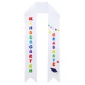 White satin kindergarten graduation sash with colorful printed lettering and stars - Rainbow Art Font Kindergarten Graduation Sash