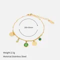 Bracciale in acciaio inossidabile placcato oro 14K con pietre verdi e ciondoli - Stile con Perline e Disco Gemma Verde Dorato