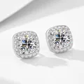 Classic s925 sterling silver square halo stud earrings with brilliant zircon stones - 925 Silver / White