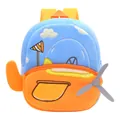 Toddler cartoon plush airplane backpack in blue and orange color with propeller detail - Airplane