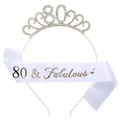 Elegant 80th birthday tiara and sash set featuring rose gold 80 & Fabulous lettering - One Size / 80th (Satin) / Rose Gold