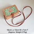 Handcrafted Vietnamese woven rattan shoulder bag with floral pattern, 19x13x7cm - 19*13*7cm / Small Square Bag--Green Leaves and Red Flowers