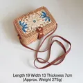 Handmade vintage rectangular rattan crossbody bag featuring floral mosaic pattern inlay - 19*13*7cm / Small Square Bag--White and Blue Flowers