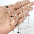 Detailed view of fashion 6-piece silver bracelet set with stars and black beads - Silver 6-Piece Set with Artificial Pearls (25687-bra-S-1)
