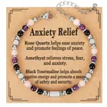 4mm natural rose quartz and amethyst beaded stainless steel anxiety relief bracelet - Anxiety Relief Style(4) / With Card / Multicolor