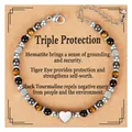 Bracciale tripla protezione fatto a mano con occhio di tigre, ematite e ciondolo cuore - Stile Energia Pietra Preziosa / Con Cartolina / Stile Cuore Tripla Protezione (6)