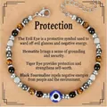 Bohemian 4mm natural Tiger's Eye and Hematite beaded Evil Eye protection bracelet - Evil Eye Style (8) / With Card / Multicolor