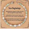 Bohemian natural stone beaded bracelet with heart charm on a new beginnings gift card. - Heart Pendant Style (9) / With Card / Multicolor