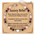 Bohemian 4mm natural stone beaded bracelet with heart charm for anxiety relief gift - Protection Heart Style / With Card / Purple Crystal