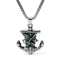 Vintage stainless steel eagle and anchor pendant necklace for men in silver finish - Eagle Wings Anchor Style (Pendant + Chain 3)