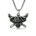 Vintage stainless steel pirate skull pendant necklace for men in silver finish - Pirate Captain Skull Double Swords Style (Pendant + Chain 4)