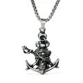 Collana con ciondolo ancora teschio pirata in acciaio inossidabile vintage da uomo - Stile Ancora Pirata con Teschio e Benda (Pendente + Catena 5)