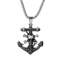 Collana vintage in acciaio inossidabile con pendente teschio e ancora pirata da uomo - Stile Ancora Pirata con Teschio e Ossa Incrociate (Pendente + Catena 7)