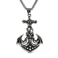 Collana con ciondolo ancora teschio vintage in acciaio inossidabile da uomo argento antico - Stile Combinazione Ancora e Teschio Gotico (Pendente + Catena 8)