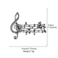 Vintage silver music note brooch pin with dark rhinestones and musical staff design - Smoky Rhinestone Note (XD826058)