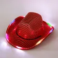 Sparkling red sequin cowboy hat with colorful glowing LED lights for festive parties - M (56-58cm) / Red