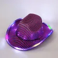 Purple sequined cowboy hat with glowing LED lights for festive party and performance - M (56-58cm) / Purple