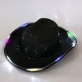 Black sequin cowboy jazz hat featuring colorful LED lights for festival party performance - M (56-58cm) / Black