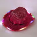 Pink sequin LED light up cowboy hat for outdoor festivals and party performances - M (56-58cm) / Rose Red