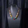 Handcrafted Jingdezhen colorful ceramic beaded necklace with ethnic woven rope style - X470-2 Multicolor